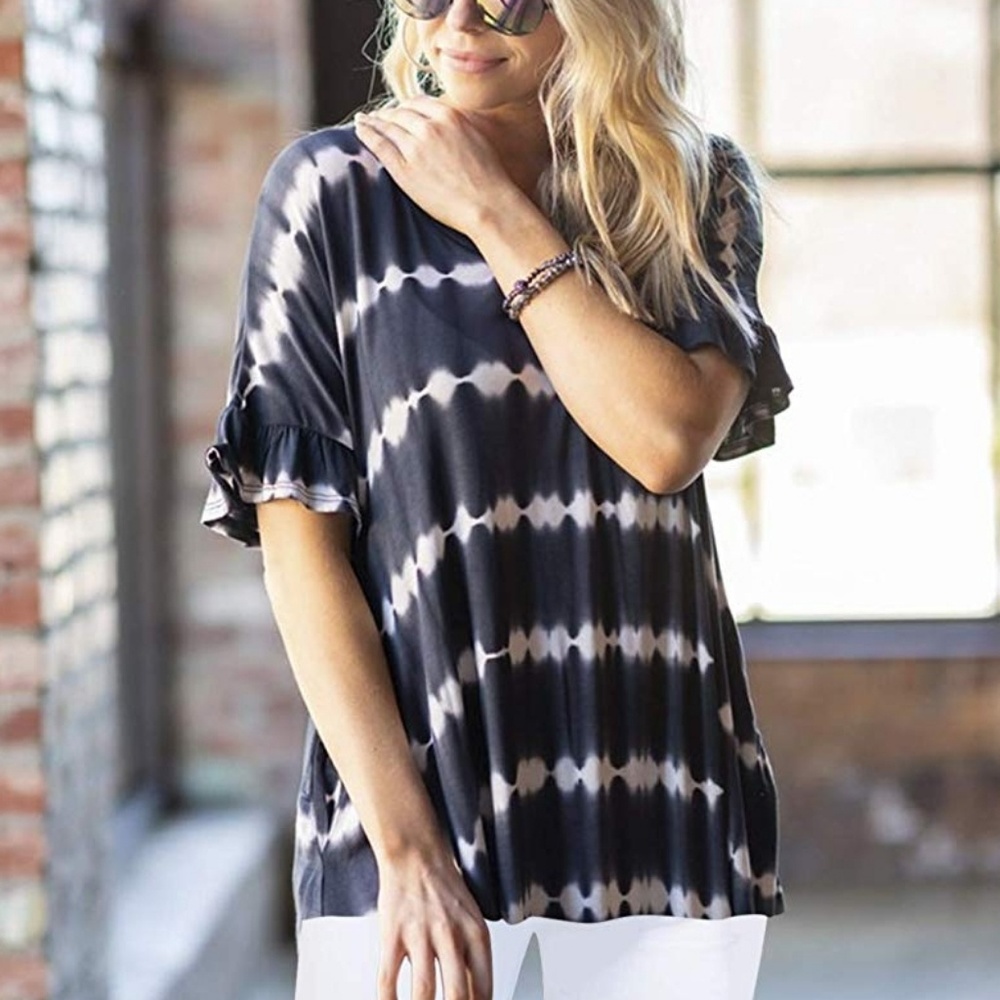 🆕️ V-neck Short Ruffle Sleeve Tie Dye Shirt